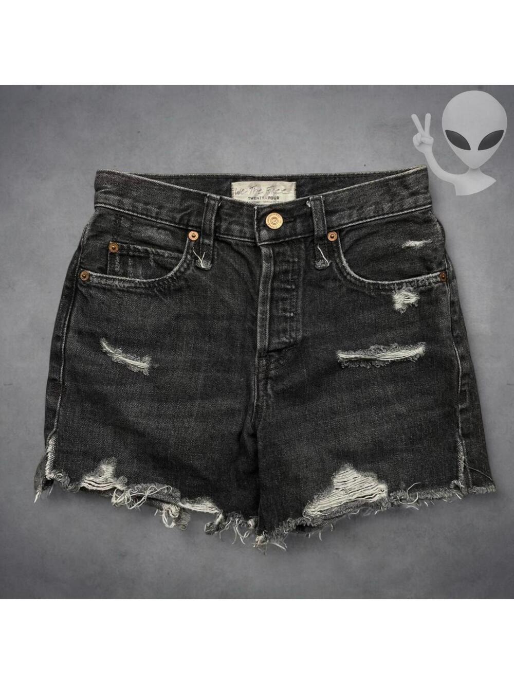 Free People We The Free Makai Denim Shorts 24 Black Distressed Cutoff Button Fly